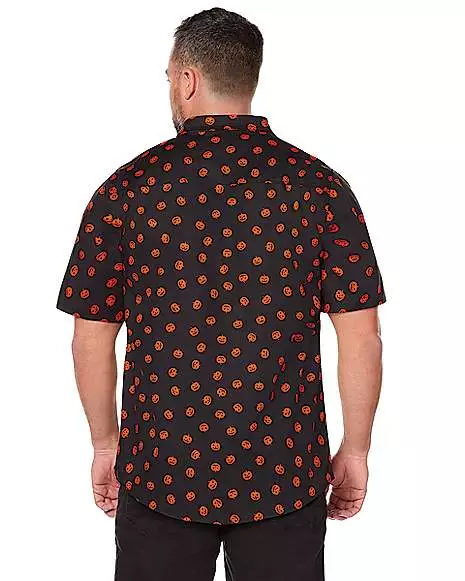Pumpkin Print Button Down Plus Size Shirt - Image 2