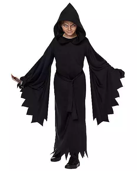 Kids Hooded Black Robe Costume